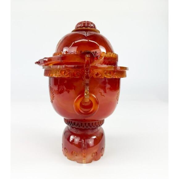 Qing Dynasty Chinese Carved Carnelian Agate Censor with Cover - Picture 4 of 6